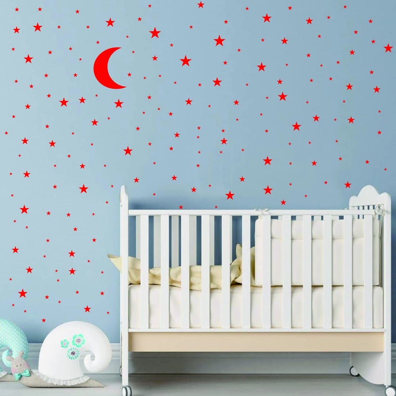 JURUOXIN Moon and Stars Wall Decal Vinyl Sticker for Kids Boy Girls Baby Room Decoration Good Night Nursery Wall Decor Home House Bedroom Design YMX16 (Red) - Image 4